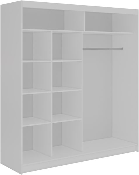 Schwebetürenschrank NAURU mit Lamellen-Optik, moderner Kleiderschrank, Breite 200 cm, inkl. Innenausstattung & Stauraum, Akustikpaneel-Design - Weiß und Aristan-Eiche Bild 4