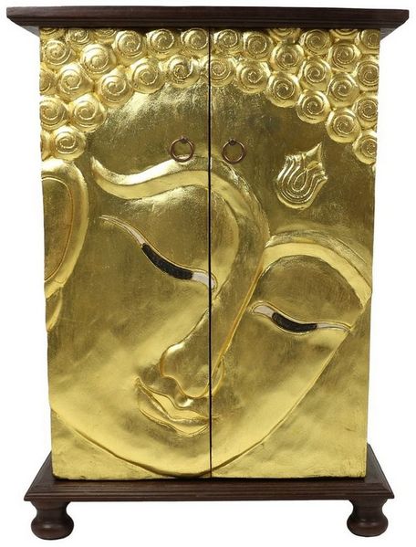 Oriental Galerie Mehrzweckschrank Wandschrank Schrank Holzschrank Kommode Flurschrank 90 cm Buddha Gold (1-St)
