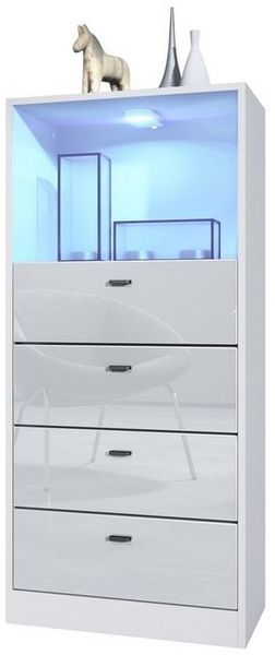 Vladon Kommode Pino V3, Anrichte mit 4 Schubladen & 1 offenem Fach, Weiß matt/Weiß Hochglanz mit LED RGB (56 x 125 x 36 cm) Bild 4