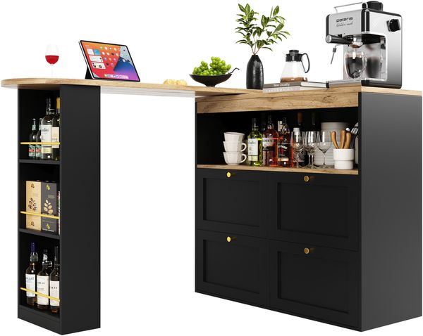 Sideboard B 105 x T 39 x H 102 cm mit 360°-Drehseite, 4 Schubladen, MDF, schwarz Bild 6