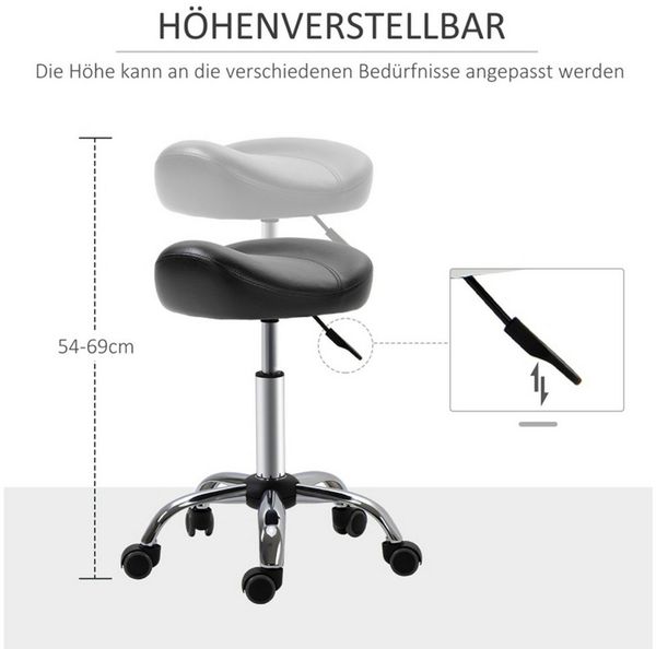 MC Star Arbeitshocker Rollhocker Höhenverstellbarer mit Rädern drehbar Kunstleder Schwarz (48 x 48 x 54-69 cm für Salon & Massage)