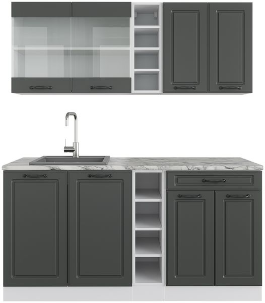 Singleküche R-Line Anthrazit Landhaus/Weiß 160 cm ohne Arbeitsplatte Vicco