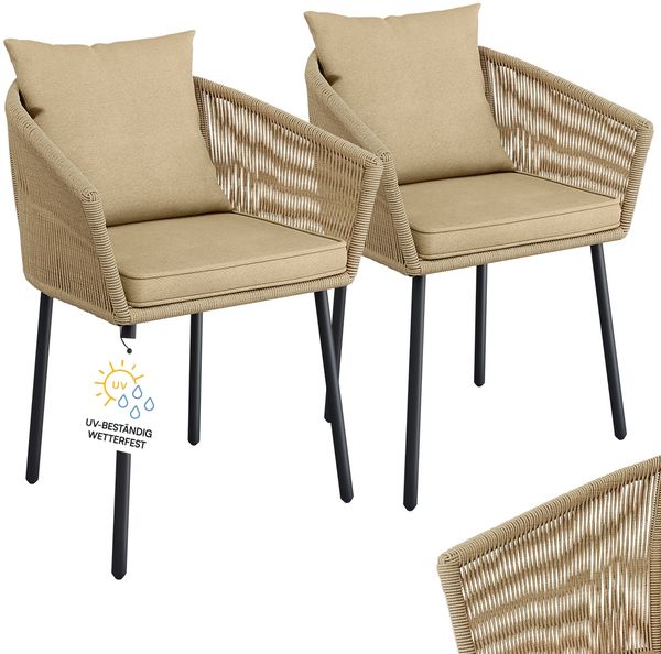 STEELSØN 'Nair' Polyrattan Gartenstuhl, 2er-Set, hellbraun, wetterfest & UV-beständig, Balkonstühle bis 160 kg belastbar, Gartensessel inkl. Kissen