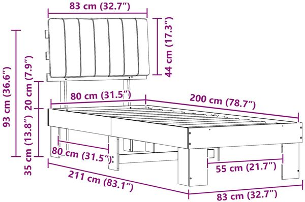 vidaXL Bettgestell mit gepolstertem Kopfteil Dunkelgrau 80 x 200 cm 877520 Bild 11