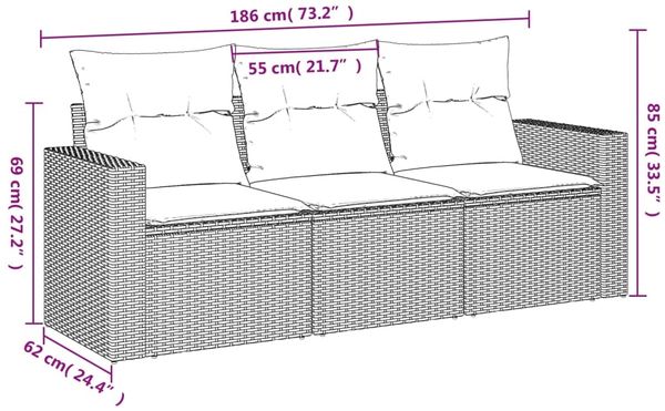 vidaXL 3-tlg. Garten-Sofagarnitur mit Kissen Schwarz Poly Rattan 3218646 Bild 3