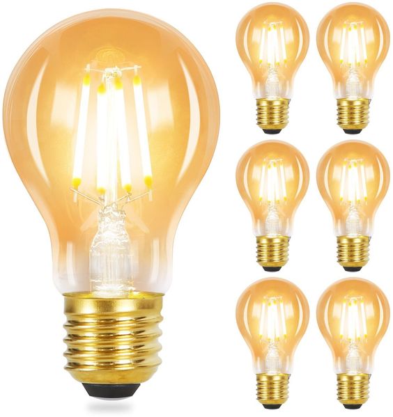 ZMH E27-LED-Lampen, Warmweiß, A60, Vintage, 4 W, 2700 K, Edison-Filament, Retro-Energiesparlampe für Zuhause, Café, Bar, 6er-Pack