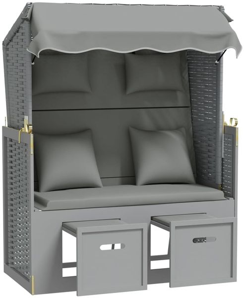 vidaXL Strandkorb mit Kissen Poly Rattan und Massivholz Grau 318659 Bild 4