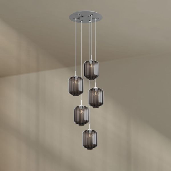 s.luce Velo Galerie-Hängelampe 5-flammig Ø 60cm Baldachin Ø 25cm Rauch, Weiß
