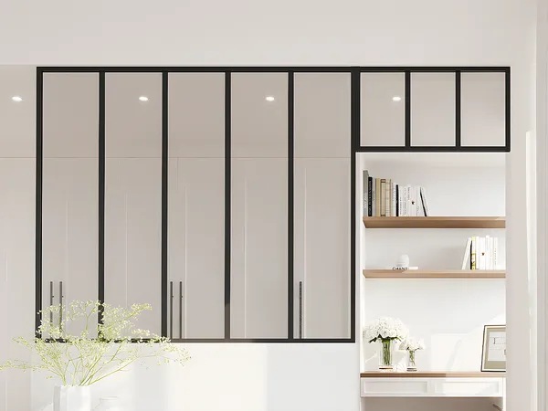 Vente-unique - BAYVIEW Innenglaswand MetallGlas Schwarz - B 3,5 cm x H 130 cm x L 150 cm