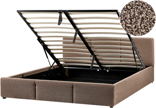 Bett mit Stauraum BOUSSE Bouclé Taupe 160 x 200 cm
