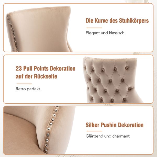 Esszimmerstuhl (4er-Set) 50 x 41 x 91 cm, Samt in Beige mit Massivholzgestell,4er-Set Bild 8