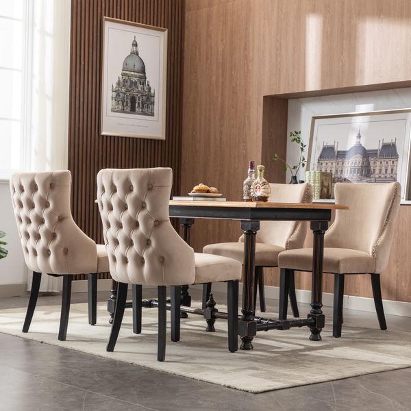 Esszimmerstuhl (4er-Set) 50 x 41 x 91 cm, Samt in Beige mit Massivholzgestell,4er-Set