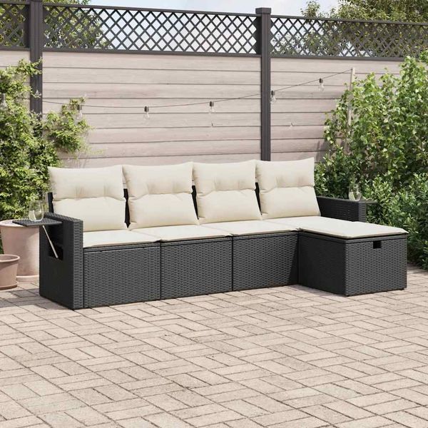 vidaXL 5-tlg. Garten-Sofagarnitur mit Kissen Schwarz Poly Rattan 3325462