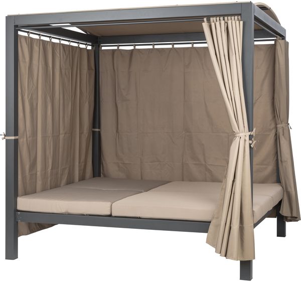 Blumfeldt Doppelliege Outdoor für 2 Personen mit Dach, XL Doppel-Sonnenliege, Doppel Garten Liege Bett für Erwachsene & Kinder, Gartenbett mit Verstellbarer Rückenlehne, Outdoor-Sonnenbett mit Dach