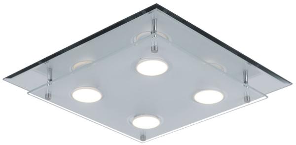 LED Deckenleuchte, Chrom Glas satiniert, H 8 cm