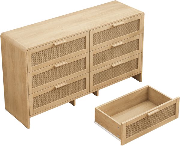 Kommode mit 6 Rattanschubladen, abgerundeten Ecken, Natur, aus Spanplatte Bild 7