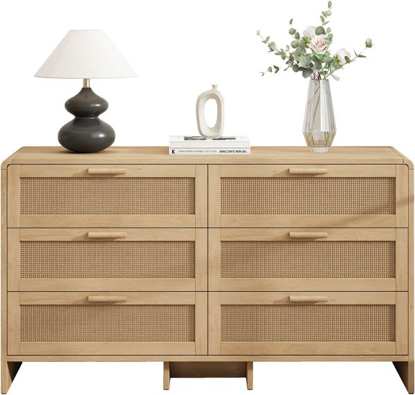 Kommode mit 6 Rattanschubladen, abgerundeten Ecken, Natur, aus Spanplatte Bild 5