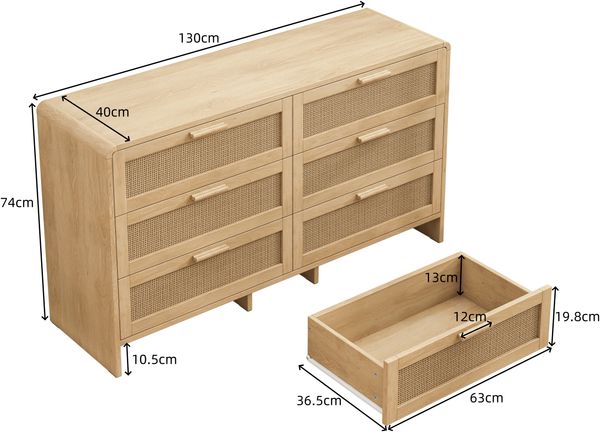 Kommode mit 6 Rattanschubladen, abgerundeten Ecken, Natur, aus Spanplatte Bild 10