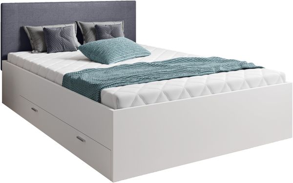Doppelbett Juist 140x200 cm mit Bettkasten - Kopfteil Anthrazit Rahmen weiss inkl. Bonellfederkern-Matratze und 13 Leisten-Rollrost