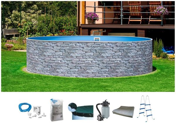 my POOL BWT Rundpool STONE 2 (Set, 7-tlg), Steindekor, 7-tlg, ØxH: 460x110 cm