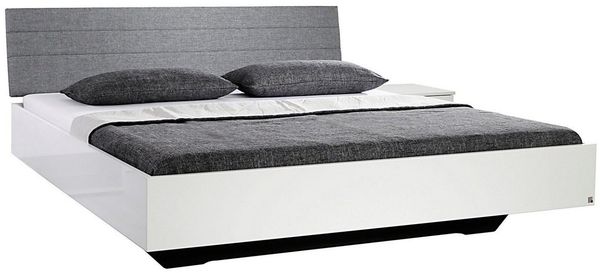 Bett HALLE weiß Hochglanz Polster Stoff grau 180x200 cm