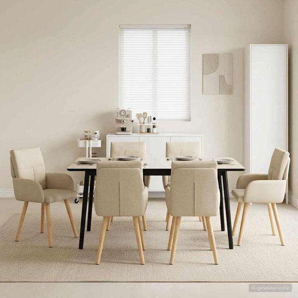 vidaXL Esszimmerstühle 6 pcs Stoff Creme 60 x 56 x 96 cm 3428371