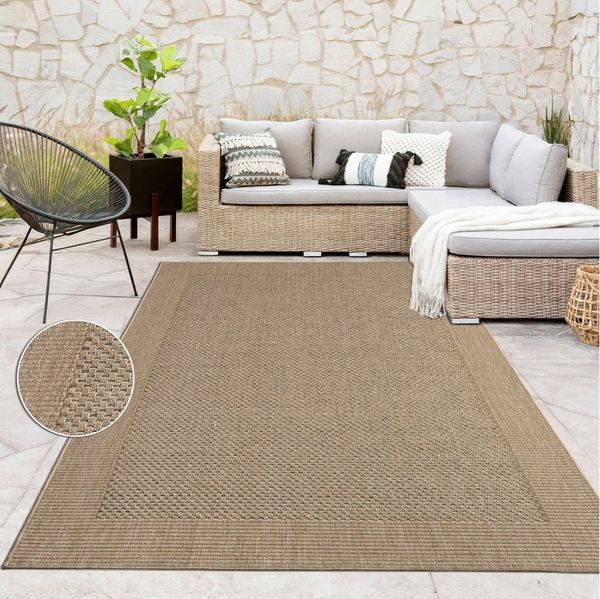 Paco Home Teppich Waregem 621, rechteckig, Höhe: 4 mm, Flachgewebe, meliert, mit Bordüre, Outdoor geeignet, Wohnzimmer