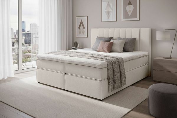 Home affaire Boxspringbett Bellissimo, Doppelbett, Polsterbett, Federkernbett, Komforbett, inkl. 9cm Topper, 5-Zonen-Taschen-Federkernmatratze, Härtegrad 3