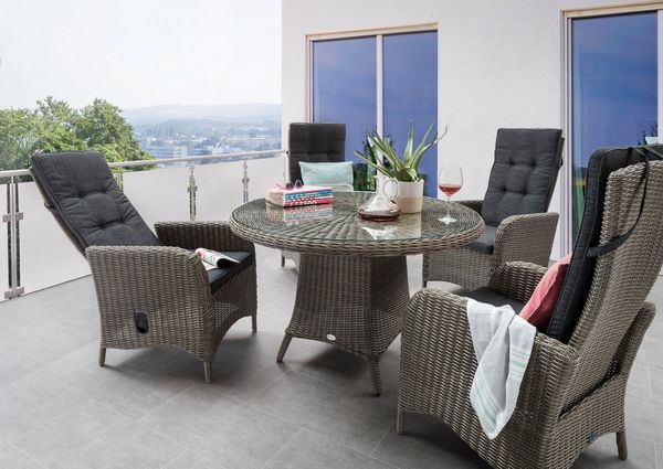 Destiny Garten-Essgruppe PALMA LUNA, (Set, 5-tlg, 1 Tisch Ø, 4 Hochlehner, verstellbar), (Set, 9-tlg, 4 Hochlehner, 1 Tisch Ø 100x75cm) Aluminium, Polyrattan
