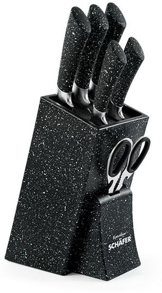 Schäfer Messerblock Messerset Marble Black (7tlg), ergonomische Softgriffe