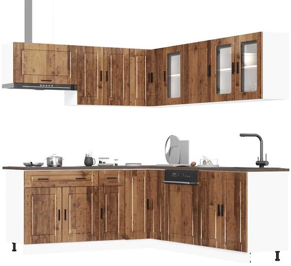 vidaXL 11-tlg. Küchenschrank-Set Porto Altholz-Optik Holzwerkstoff 3314939