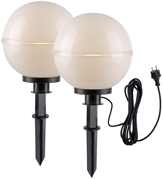2x Außen Steckleuchten, Kugel, weiß, Erdspieß, Kabel, D 30 cm Bild 1