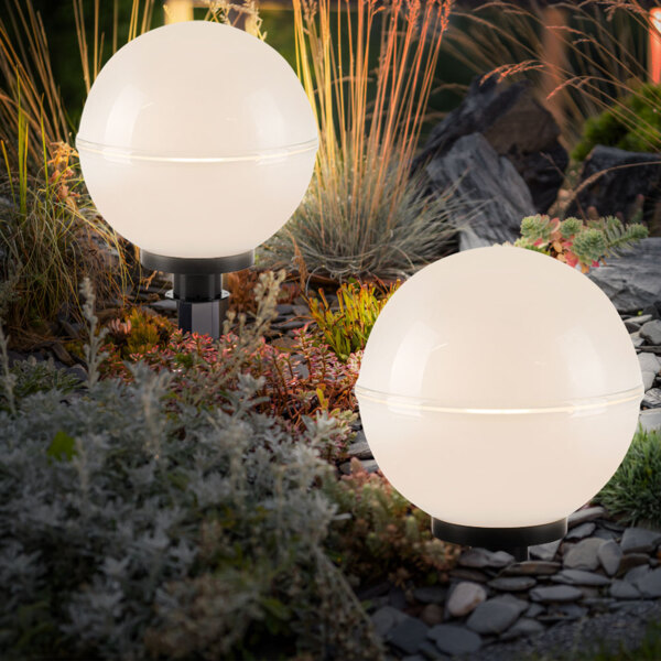 2x Außen Steckleuchten, Kugel, weiß, Erdspieß, Kabel, D 30 cm Bild 4