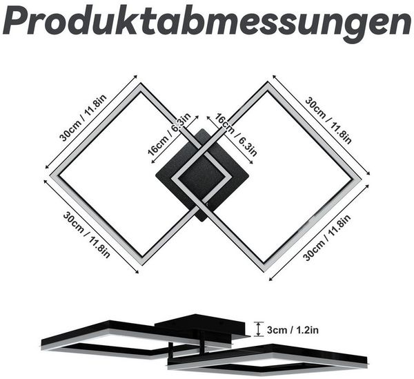 FIVMEN Deckenleuchte LED Deckenlampe Licht Lampen Badezimmer Wohnzimmerlampe Quadrat, 48W, Für Wohnzimmer Schlafzimmer Büro Arbeitszimmer und Esszimmer