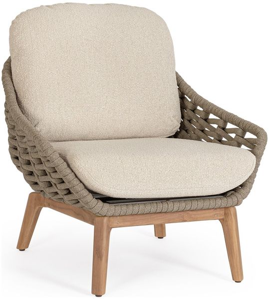 Gartensessel Seram - Teakholz Natur, Seilgeflecht Taupe, inkl. Kissen