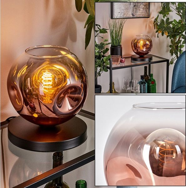 hofstein Tischleuchte Tischlampe aus Metall/Glas in Schwarz/Kupferfarben/Klar, ohne Leuchtmittel, mit Glasschrim(20cm), Schalter am Kabel, 1x E27, ohne Leuchtmittel