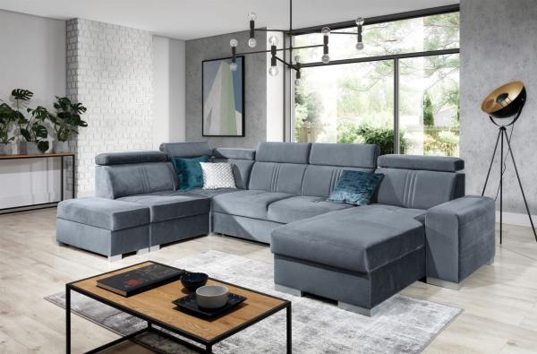 Wohnlandschaft Schlafsofa NOLAN inkl. USB in Stoff Element Grau Ottomane Rechts