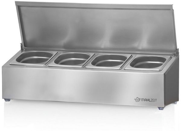 Mahlzeit Aufbewahrungssystem Edelstahl Zutatenbehälter, 4 x 1/6 GN Behälter mit Gummifüße, Edelstahl
