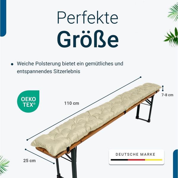 TexDeko Bankauflage TexDeko Garden 2er-Pack Bierbankauflagen gesteppt für Bierzeltgarnitur, (Doppelpack), Länge: nach Wahl, UV-beständig