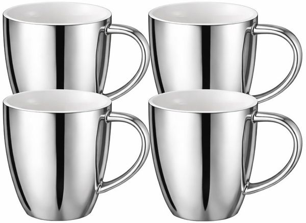 Neuetischkultur Tasse Becher Set silberfarben 4 teilig 250 ml mit Henkel, Keramik