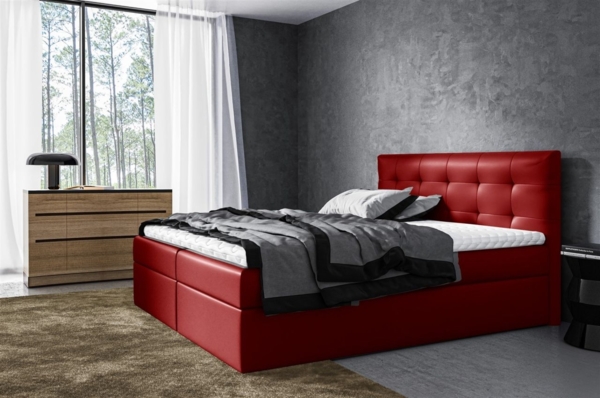 Boxspringbett Schlafzimmerbett VIDE XL, Rot, 140x200 cm, Kunstleder