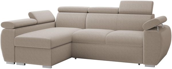 Mirjan24 'Boston Mini' Ecksofa mit Bettkasten und Schlaffunktion, Plüschstoff, Beige, Links