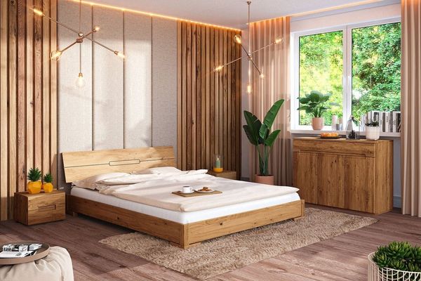 byoak Bett VENTO E-9 140 x 220 aus Massivholz, mit Holzkopfteil, Naturgeölt