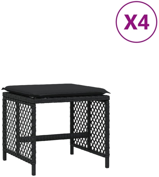 vidaXL Gartenhocker mit Kissen 4 Stk. Schwarz 41x41x36 cm Poly Rattan 365049