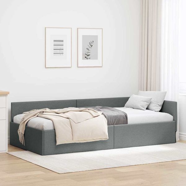 vidaXL Eckbettgestell mit Kopfteil Dunkelgrau 90 cm x 190 cm Stoff 42016036