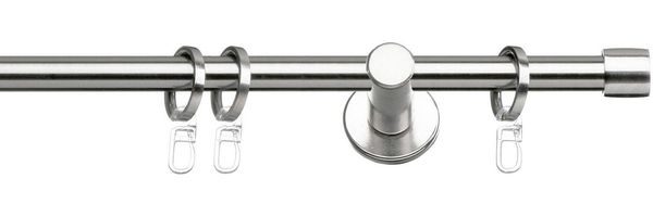 indeko Gardinenstange Consul 20, Ø 20 mm, 1-läufig, Wunschmaßlänge, mit Bohren, verschraubt, Metall, Stahl, Komplett-Set inkl. Ringen und Montagematerial