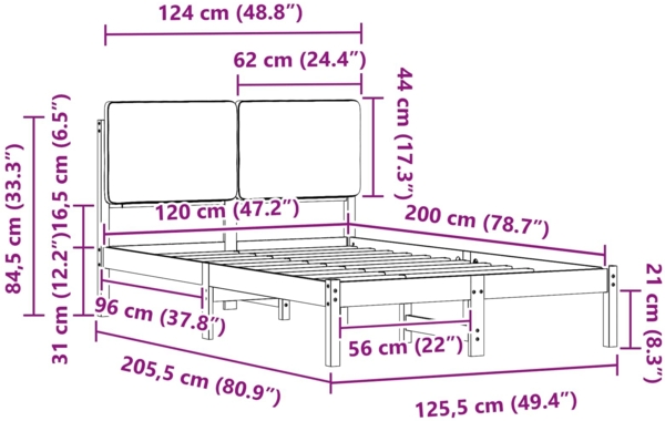 vidaXL Bettgestell mit gepolstertem Kopfteil Taupe 120 x 200 cm 877912 Bild 10