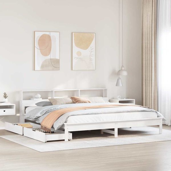 vidaXL Massivholzbett mit Regal ohne Matratze Weiß 180x200 cm Kiefer 3309801