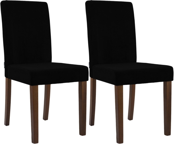 CLP 2er Set Esszimmerstuhl Ina Cordbezug gepolstert mit Rückenlehne und Holzbeinen,schwarz antik-dunkel