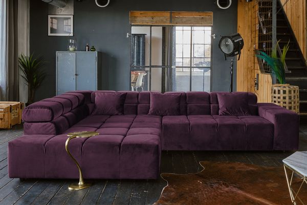 KAWOLA Sofa NEVADA Ecksofa Velvet purple Recamiere links 82 x 215 x 319 cm